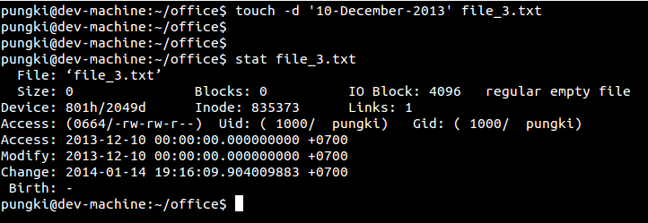 Change date using -d option