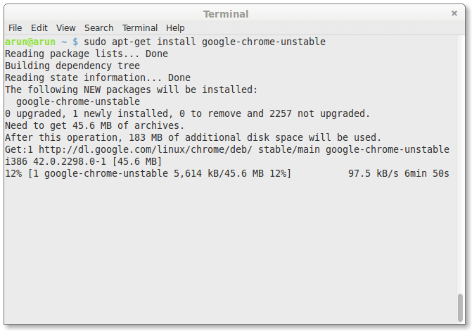 Installing Google chrome unstable