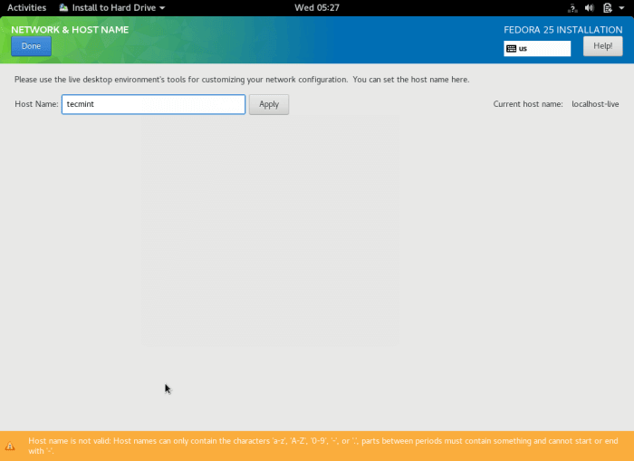 Set Hostname for Fedora 25