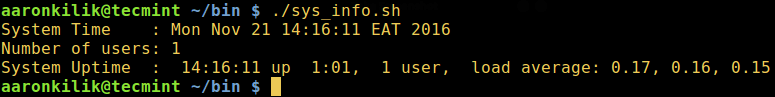 Shell Script to Show Date, Time and Uptime