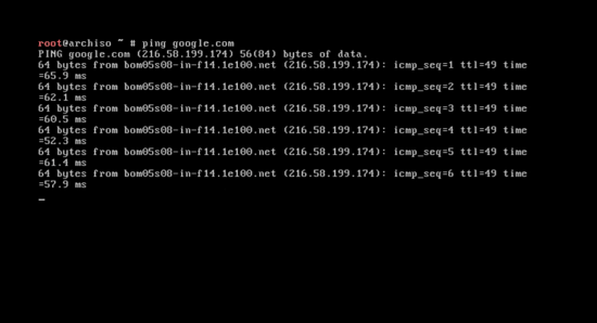 Test internet connectivity with ping