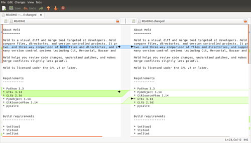 File changes visualized in Meld