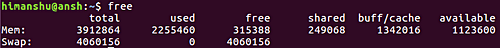 view used and available memory using free command