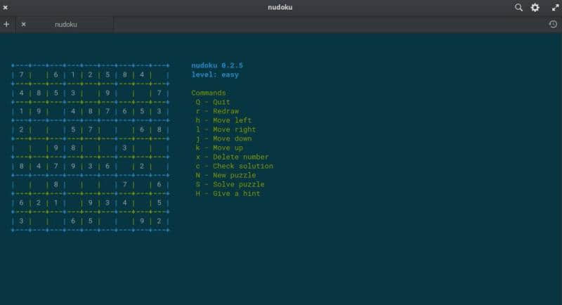 Nudoku is a terminal version game of Sudoku