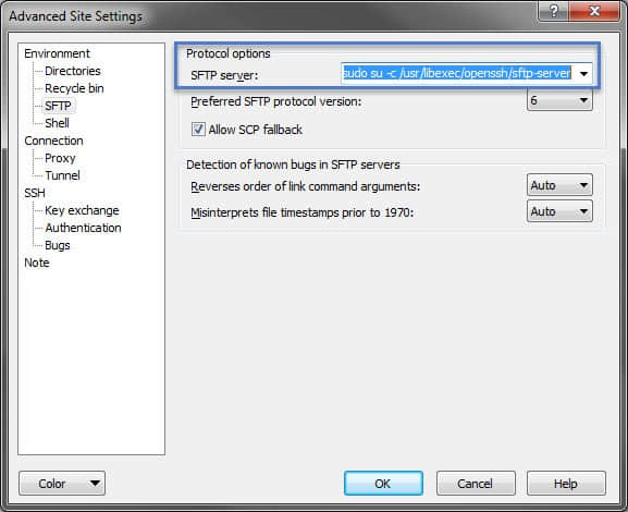 SFTP server setting in winSCP