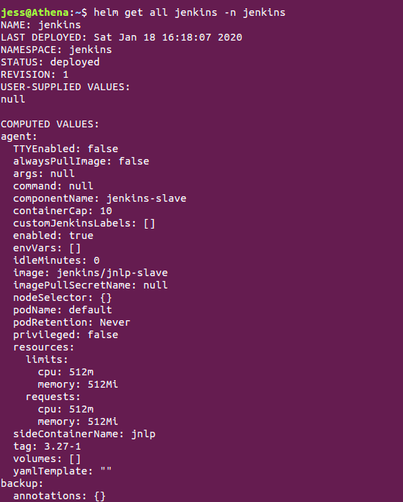 output from helm get all command