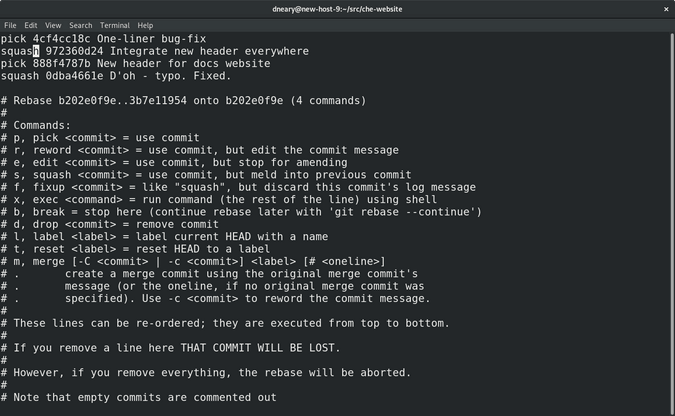 output of git rebase -i