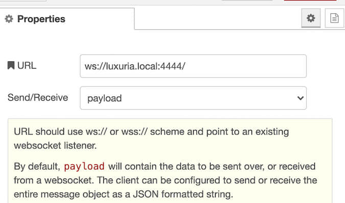 Websocket Out Node configuration