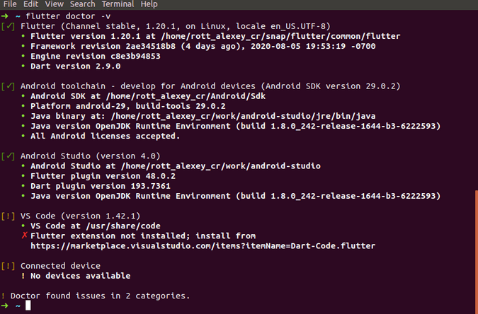 Checking Flutter plugins with the doctor command