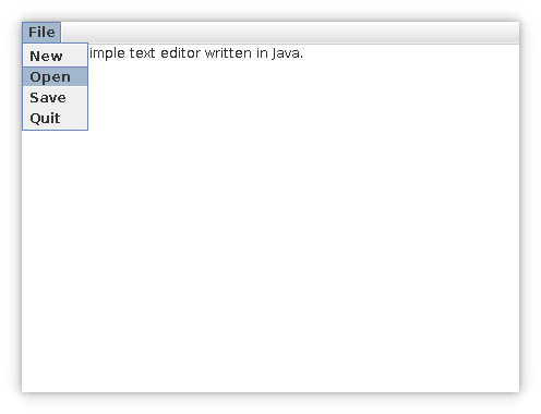 带有单个下拉菜单的白色文本编辑器框，有 File、New、Open、Save 和 Quit 菜单