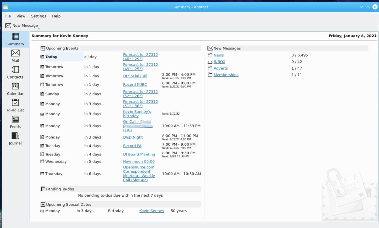 Kontact Summary screen