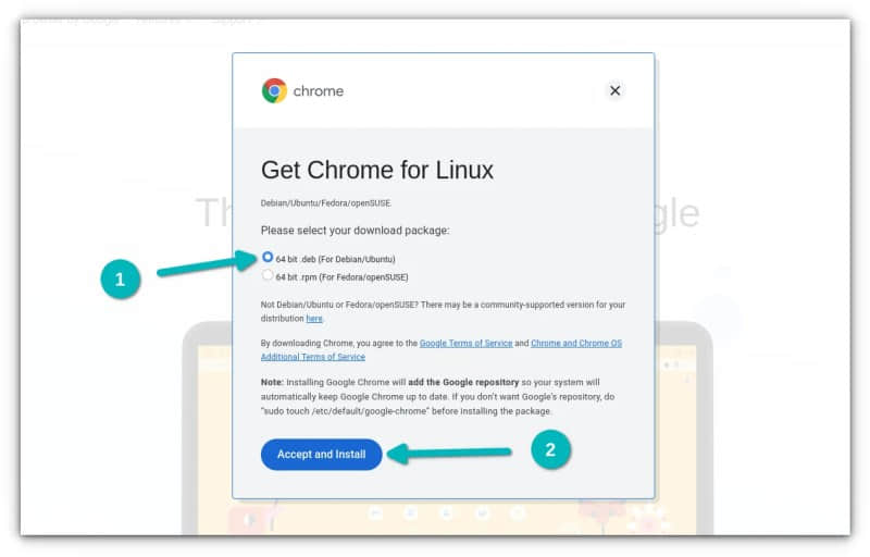 Download the Chrome installer file for Debian