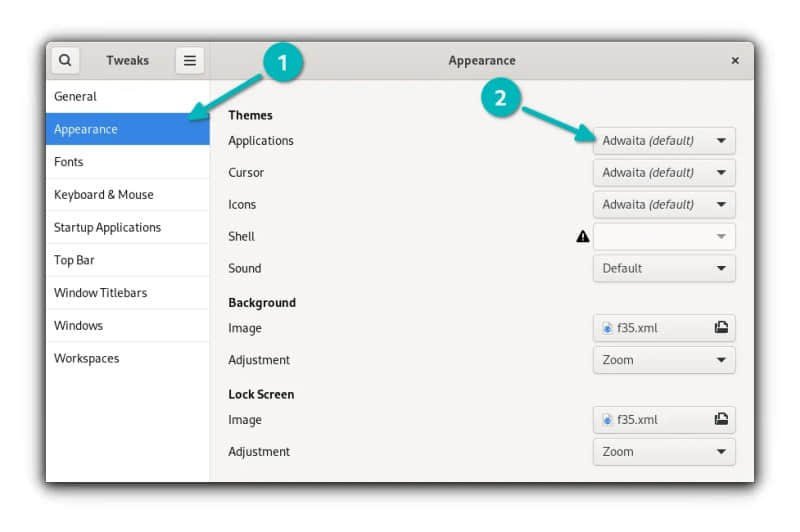 Changing theme in Fedora