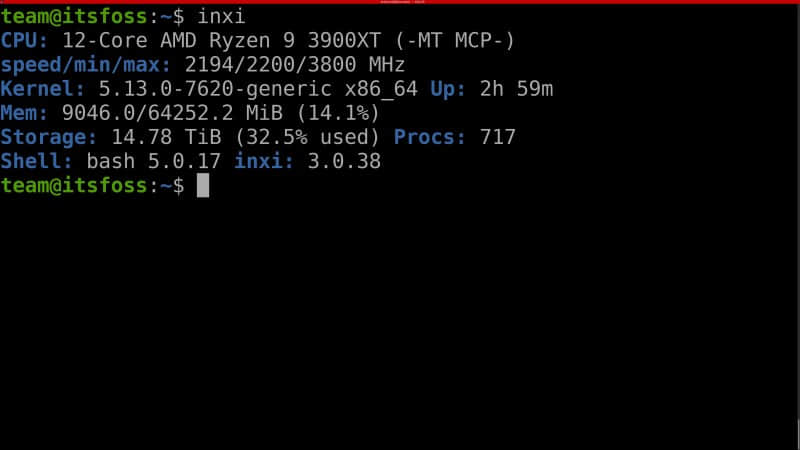 The default output of inxi command