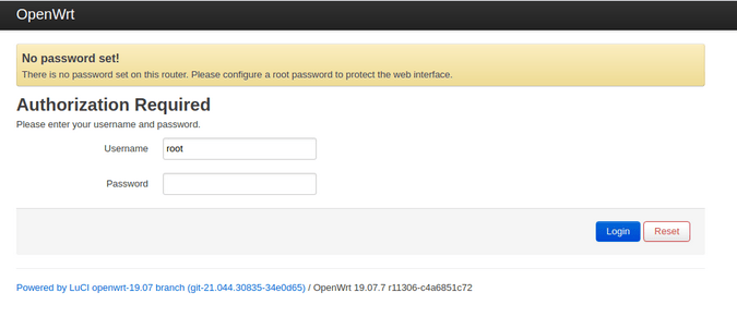 OpenWRT login page