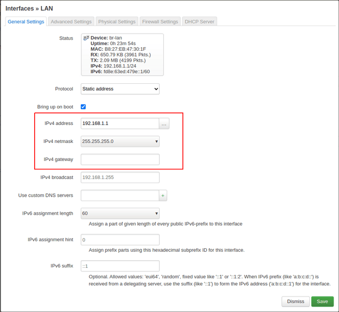 Enter IP in the LAN interface