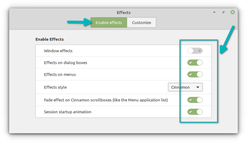 禁用 Linux Mint Cinnamon 桌面的动画