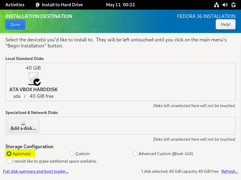 Automatic-Storage-configuration-Fedora36-workstation-installation