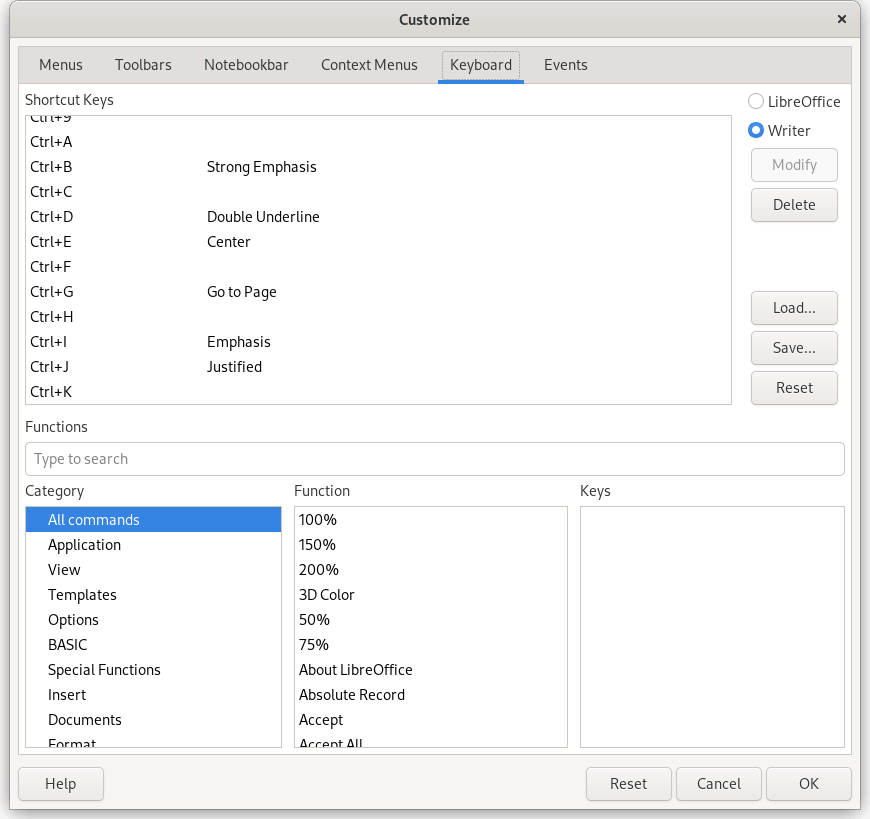 Image of LibreOffice keyboard customizations