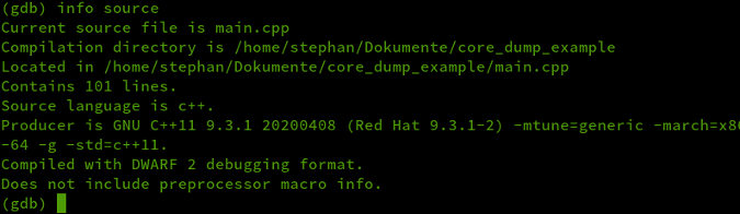 gdb info source output