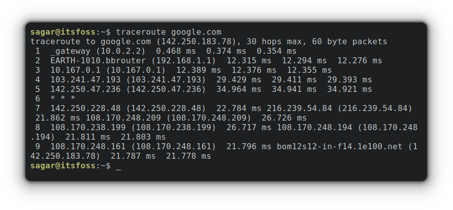 traceroute google.com