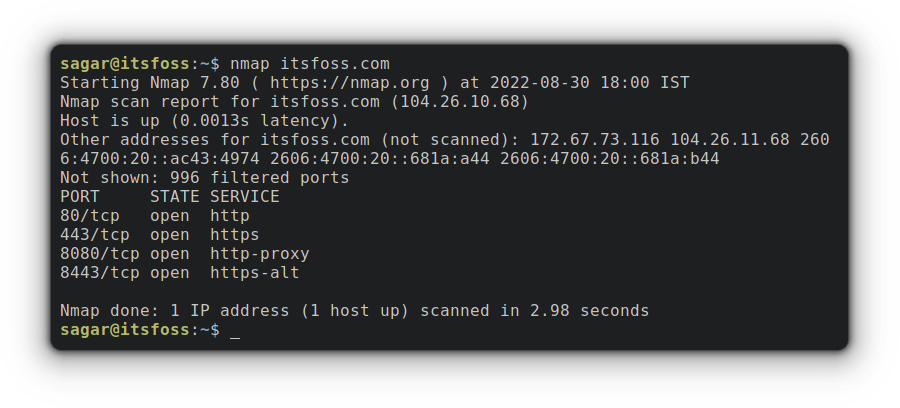 nmap itsfoss.com