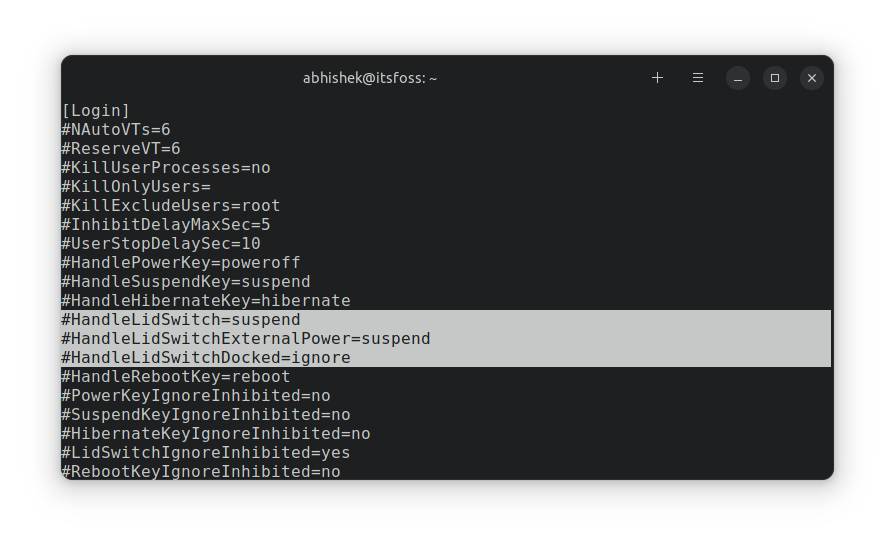 Default laptop lid closing settings