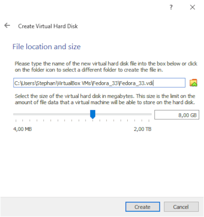 Setting hard disk size