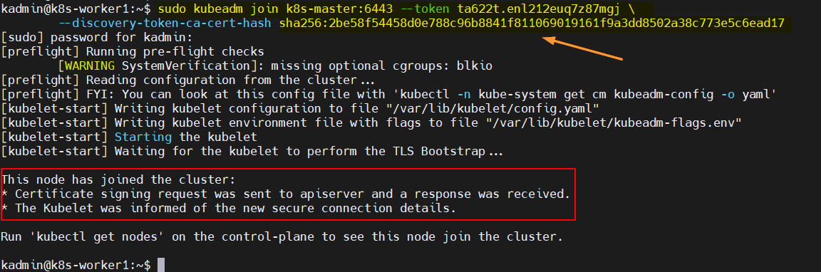 Worker-Node1-Join-Kunernetes-Cluster