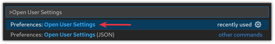 access user setting from command pallet in vscode