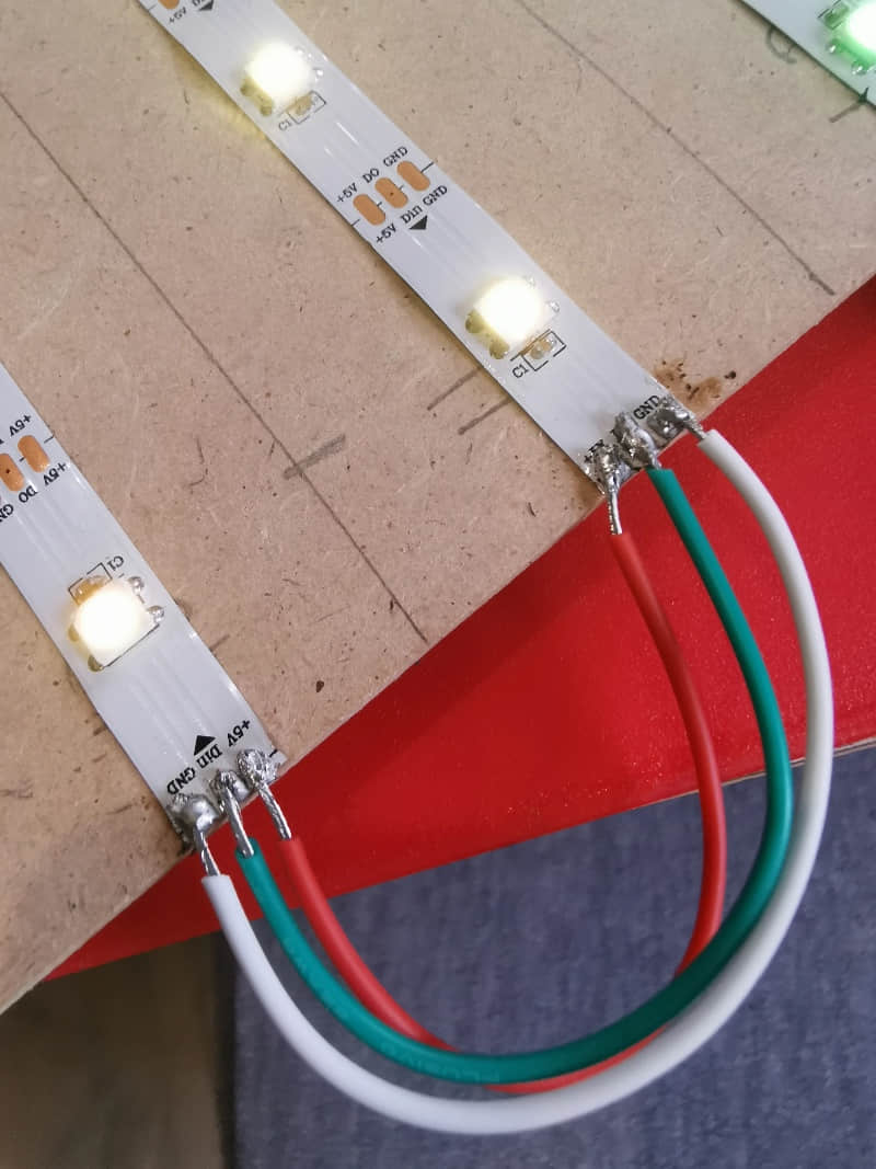 Connect each light strip at the end of each line.