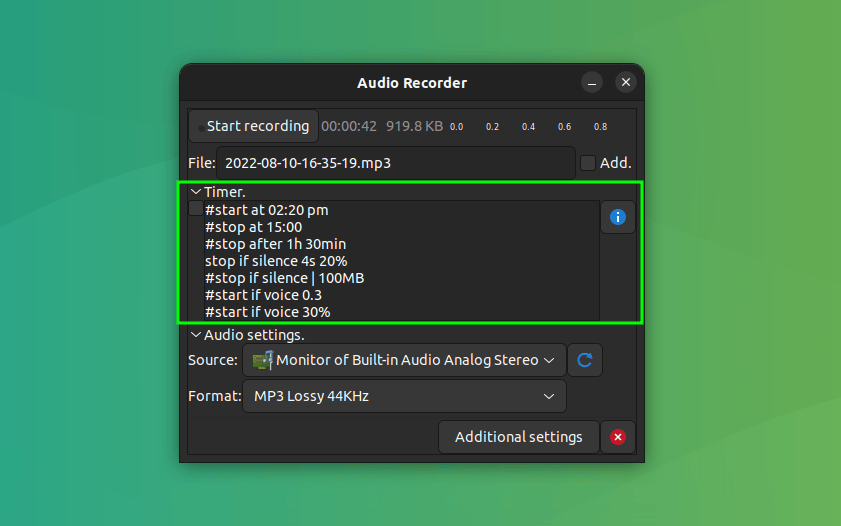 Audio-recorder Timer Settings