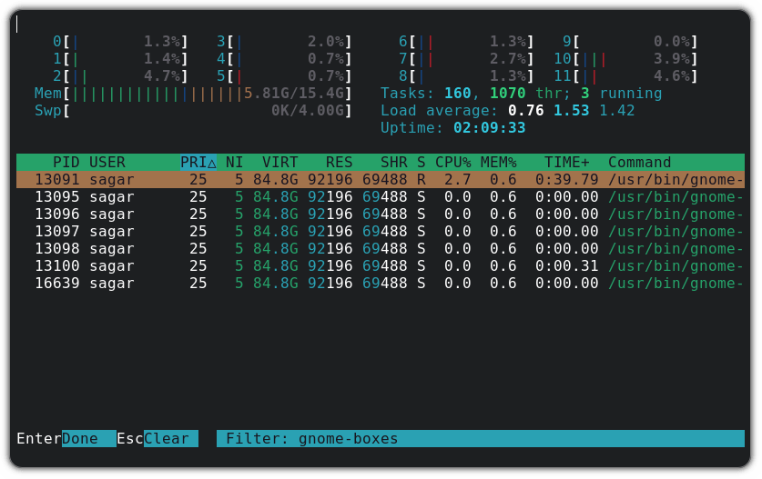 在 htop 中过滤进程