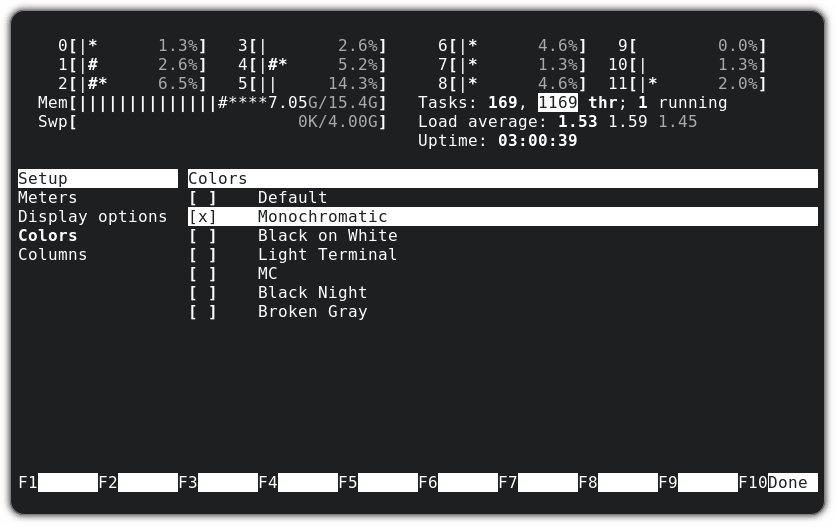 在 Linux 中更改 htop 颜色