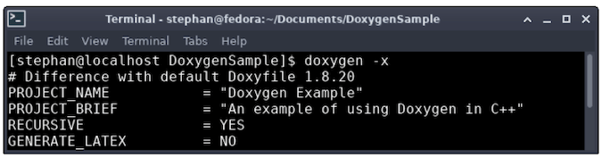 A screenshot of the terminal showing the differences, Project Name, Project Brief, Recursive, and status of Generate Latex